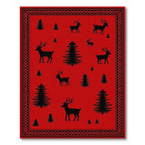 Festive Red Reindeer Christmas Tree Silhouette Rug