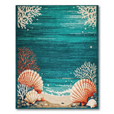 Teal Coastal Seashell Coral Beach Rug