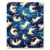 Playful Cartoon Cats in Blue Waves Area Rug