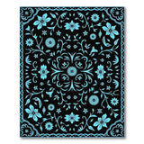 Teal Floral Vintage Area Rug on Black