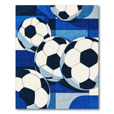 ODIKA Washable Soccer Ball Blue Geometric Area Rug, Non-Slip Low Pile Sports Carpet for Kids Playroom