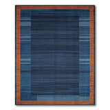 Navy Blue Striped Area Rug with Orange Border