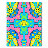 Playful Smiley Faces Floral Area Rug