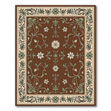 Vintage Brown Floral Area Rug with Cream Daisies
