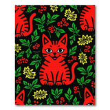 Playful Red Tabby Cats with Berries and Leaves Rug