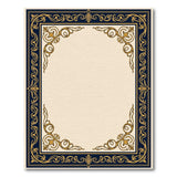 Ornate Gold Navy Baroque Border Area Rug