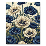Navy Ivory Poppy Floral Area Rug