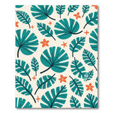 Teal Monstera Leaf Orange Bloom Area Rug