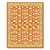 Vibrant Orange Daisy Floral Area Rug with Ornate Border
