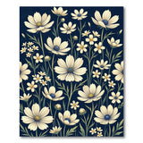 White Cosmos Floral Area Rug on Navy