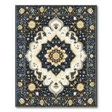 Navy Persian Medallion Area Rug with Gold Florals
