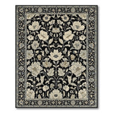 ODIKA Vintage Black & Ivory Floral Washable Low Pile Area Rug