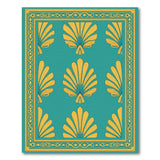 Teal and Gold Fan Leaf Area Rug