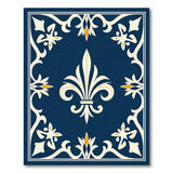 Navy Blue Fleur-de-Lis Area Rug with Ornate Borders