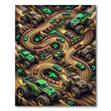 ODIKA Monster Truck Racing Track Washable Kids Rug - Non-Slip Low Pile Playroom Area Rug