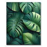 Coastal Beach Green Lush Monstera Leaves Green Area Rug