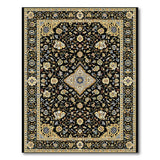 Black Persian Area Rug with Gold Floral Medallion