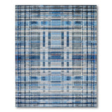Distressed Blue Plaid Area Rug