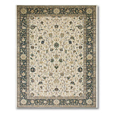 Ivory Persian Floral Area Rug with Navy Border