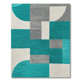 Teal Grey Abstract Geometric Area Rug