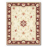 Beige and Neutral Ivory Persian Floral Area Rug with Red Border