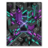 Neon Cyberpunk Cityscape Geometric Area Rug
