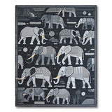 Tribal Elephant Herd Black White Area Rug