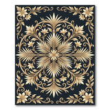 Elegant Gold Floral Baroque Rug on Black