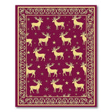Festive Gold Reindeer Snowflakes Red Area Rug