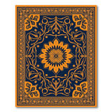 Navy Blue Persian Area Rug with Orange Floral Motifs