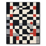 Modern Geometric Abstract Area Rug Black White Red