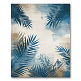 ODIKA Washable Blue Tropical Palm Leaf Area Rug - Low Pile Non-Slip Coastal Decor