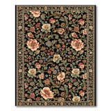 Black Persian Floral Area Rug with Vibrant Blooms