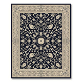 Ornate Ivory Floral Medallion Black Area Rug