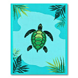 Teal Sea Turtle with Palm Fronds Area Rug
