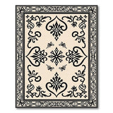 Ornate Black Floral Motif Beige Area Rug