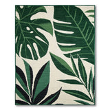 Coastal Beach Green Lush Green Monstera Leaves Area Rug