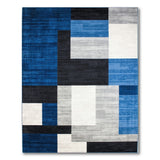 Modern Navy Blue Geometric Block Area Rug