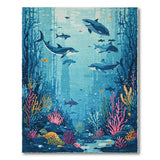 Deep Ocean Sharks Dolphins Blue Area Rug
