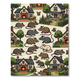Whimsical Mice Village Rustic Farmhouse Rug