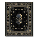 Washable Gothic Skull Area Rug Black and Gold Low Pile Non-Slip