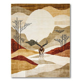 Majestic Stag Moonlit Mountain Landscape Rug