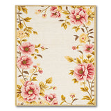 Pink Peony Floral Border Cream Area Rug