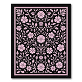 Ornate Pink Floral Area Rug on Black