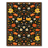 Vibrant Orange Poppy Floral Area Rug on Black