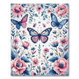 Whimsical Blue Pink Butterfly Floral Area Rug