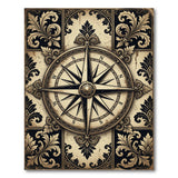 Black and White Vintage Nautical Compass Rose Area Rug