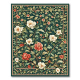 Emerald Green Peony Floral Vintage Rug