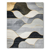 Gold-Accented Abstract Wave Grey Area Rug