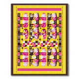 Vibrant Pink Shapes on Sunny Yellow Geometric Rug